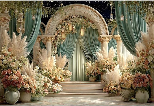 Baocicco Flower Wedding Backdrop 20x10ft Dreamy Fantasy Arch Door Roman Column Background Bride to Be Bridal Shower Decorations Anniversary Ceremony Backdrops for Photography Banner Photo Booth