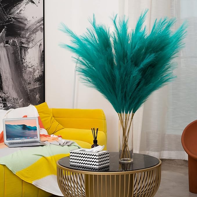Pampas Grass Decor Tall, 43"/110cm Faux Pampas Grass 6 Stems Large Pompass Grass Branches Tall Bulk Boho Flower Arrangement for Home Room Wedding Party Decor (Green)
