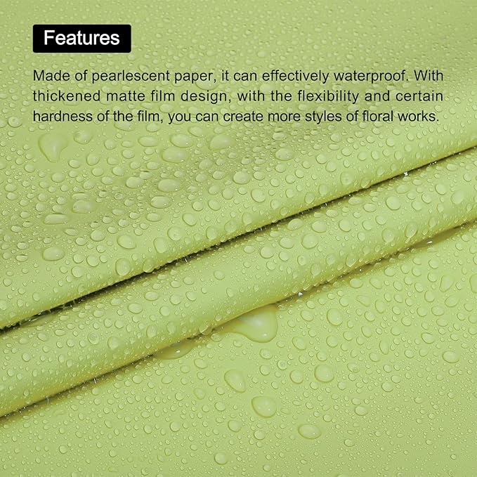MECCANIXITY Pearlescent Film Flower Wrapping Paper 22.8x22.8 Inch Waterproof for DIY Crafts, Gift/Gift Box Packaging Tea Green Pack of 10