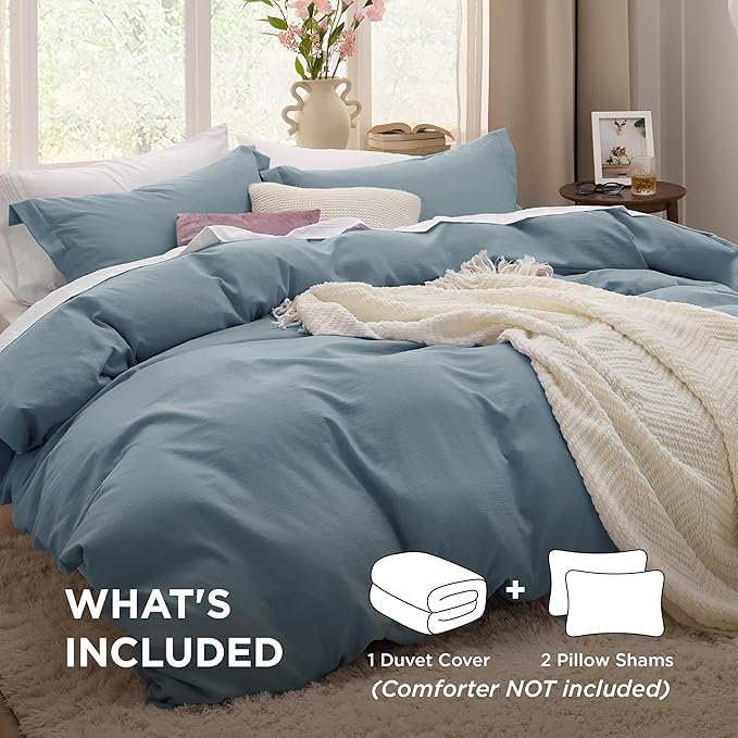 Bedsure Grayish Blue Duvet Covers Queen Size - Washed Duvet Cover, Soft Queen Duvet Cover Set 3 Pieces with Zipper Closure, 1 Duvet Cover 90x90 inches and 2 Pillow Shams