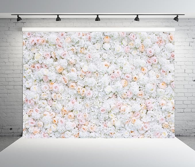 BELECO 12x8ft Fabric Flower Wall Backdrop Pink White Roses Flowers Floral Wall Background Backdrop Valentine's Day Party Engagement Newborn Baby Shower Birthday Wedding Photoshoot Studio Props