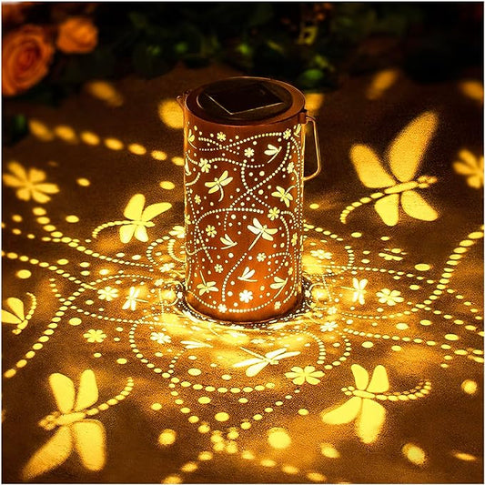 Christmas Gifts for Women Dragonfly Solar Lanterns Outdoor Waterproof Hanging Solar Lights Dragonfly Gifts for Women Men Metal Decorative LED Lanterns for Garden Decor,Yard,Patio,Lawn,Tabletop,Pathway
