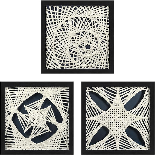 FOLKOR Abstract Framed Wall Art for Modern Home Office, 3 Pack 12" Rice Paper Black and White Wall Decor for Living Room Bedroom Entryway, Geometric Wall Hanging Shadow Box Artworks Accent Gift