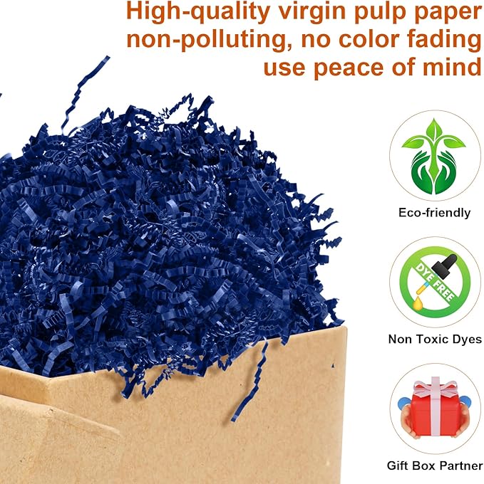 Darfukei Shredded Paper for Gift Baskets, Dark Blue Crinkle Paper Filler, 1/2LB (8 oz), Perfect for Birthdays, Weddings, Anniversaries, Gift Wrapping