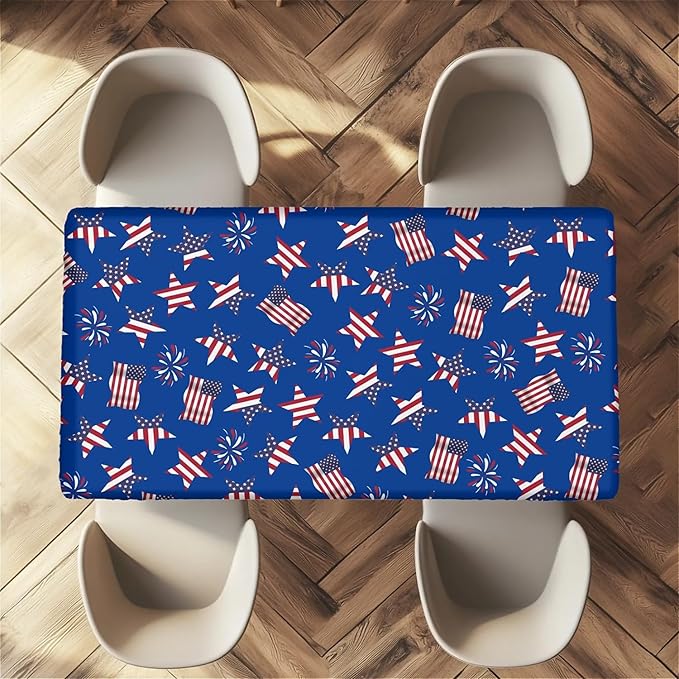 Rectangle Table Cloth Cover Waterproof Elastic Fitted Polyester Fitted Tablecloths for 6 Foot Tables for Indoor,Picnic, Camping, Outdoor （72" x 30"，American Flag）