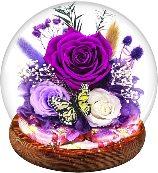 Flowers for Delivery Purple Forever Rose Gift for Women | Long-Lasting Real Flowers in Glass Dome | Christmas Birthday Gifts for Women Mom Sister