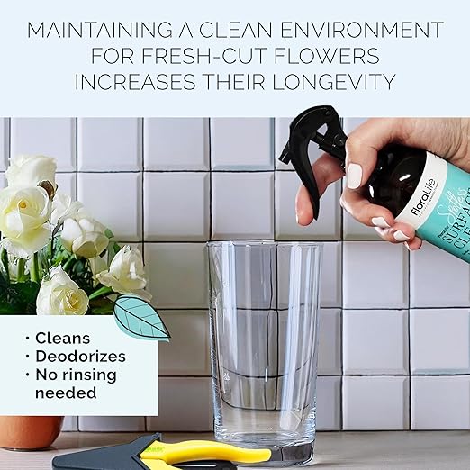FloraLife Flower Food & Surface Cleaner - Nutrition Solution & Vase and Tool Cleaning Set - 2 X 8oz