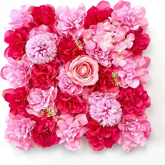 Flower Wall Backdrop, 12PCS 10.6"-15.7" Artificial Flower Wall Panel with Various Styles, 3D Floral Wall Decor for Wedding Photo Background Festive Party Home Decoration (H005, 15 * 15in)