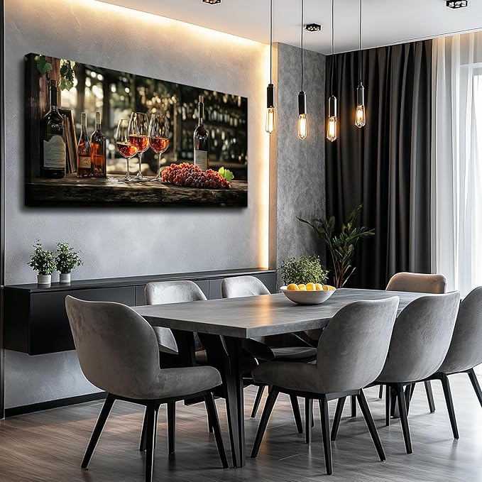 hyidecorart Dining Room Wall Art Wine Glass Canvas Wall Pictures Kitchen Art Wall Decor Still Life Goblet Prints Painting Landscape Poster Bar Living Room Office Artwork Modern Home Decoration 24x48