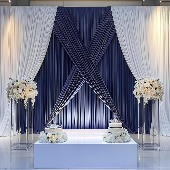 30x10ft Wrinkle Free Navy Blue Backdrop Curtain for Parties Soft Fabric Drapes Wedding Curtain Backdrop for Birthday Party Decorations Background for Photography 5x10ft, 6 Panels