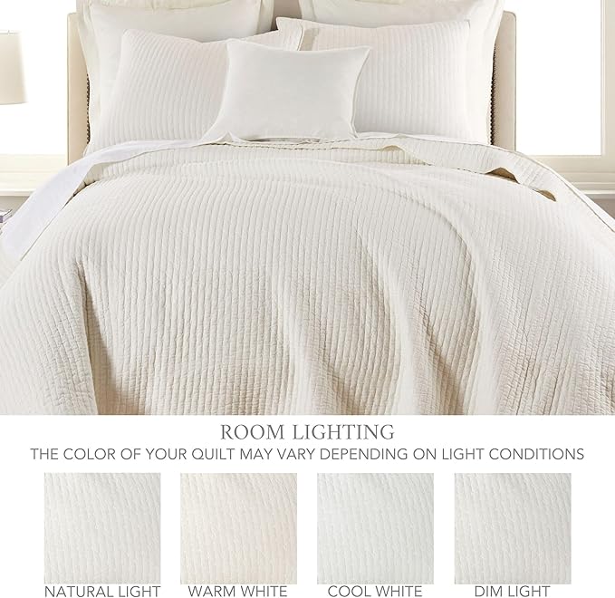 Levtex Home Cross Stitch Reversible Full Bedspread Set (100x104in) with 2 Pillow Shams (26x20in) - Stitch Texture - Cream - 100% Cotton Full Size Bedspread Set - Lightweight, Soft, Pre-Washed