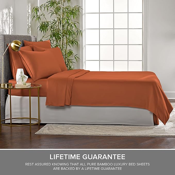 Pure Bamboo Full Sheets, Genuine 100% Organic Viscose Derived from Bamboo Bed Sheet Set, Luxuriously Soft & Cooling, Double Stitching, 2 Year Quality Promise (Full, Terracotta)