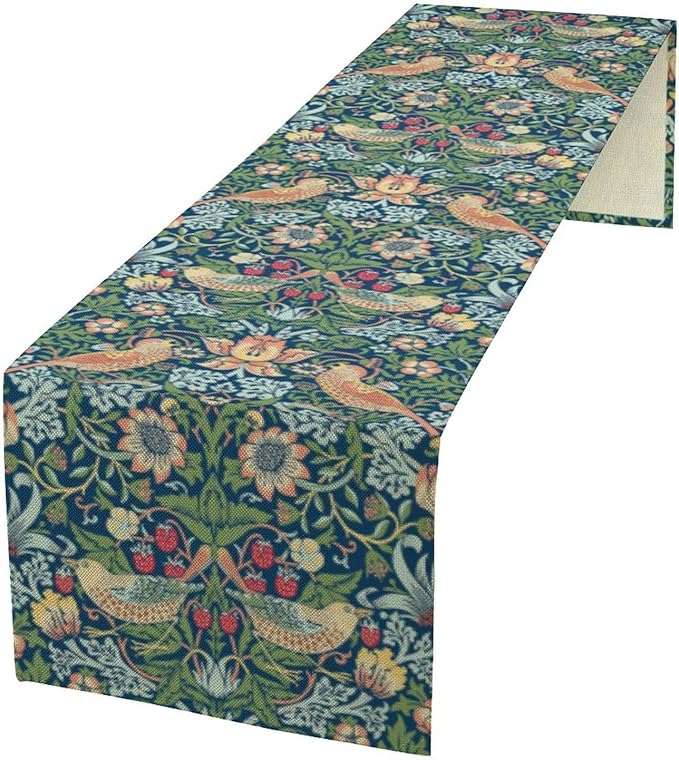 William Morris Floral Table Runner, Vintage Green Flowers Botanical Printed Table Runner for Home Kitchen Dining Table Decoration,13x36 Inch