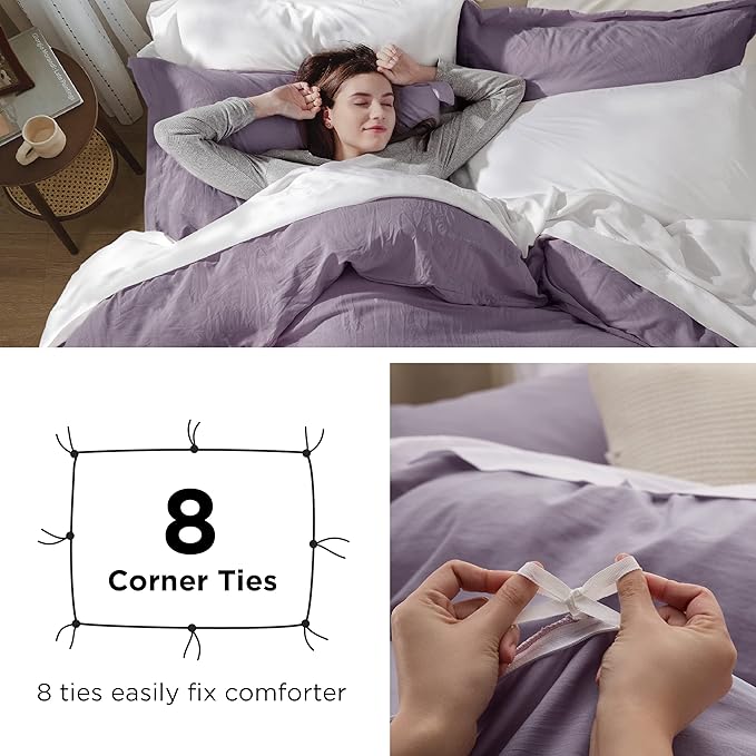 Bedsure Grayish Purple Duvet Cover Full Size - 3 Pieces Prewashed Extra Soft Cotton-Like Bedding Set, Includes 1 Duvet Cover 80x90 Inches with Zipper Closure & 2 Pillow Shams, Comforter Not Included