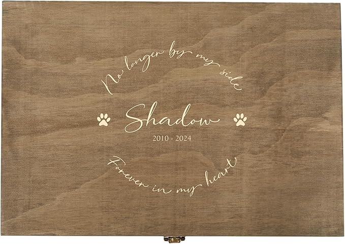 Personalized Pet Memory Keepsake Box Custom Engraved Wooden Memorial Urn Box with Lid - Pet Loss Gift for Dogs or Cats Remembrance Storage Boxes for Ashes, Photos Forever Friend Always In Your Heart