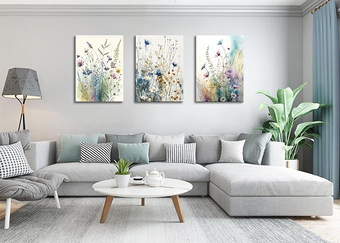 dgbtcart Watercolor Flower Canvas Wall Art Bathroom Decor Elegant Floral Wall Decor Colorful Botanical Painting Prints Flower Pictures for Living Room Bedroom Home Office Decoration 12"x16"x3pcs