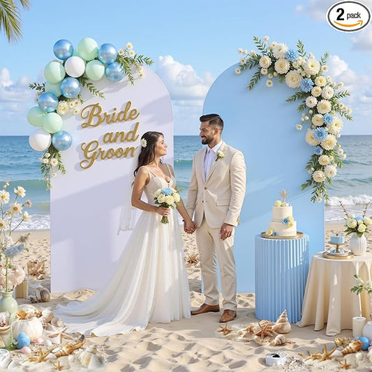 White Blue Arch Backdrop Cover Set of 2-7.2ft 6ft Dual Color Wedding Arch Cover-Wrinkle Free Stretchy Spandex Fitted Chiara Arch Stand Cover for Birthday Party Baby Shower Photo Photography