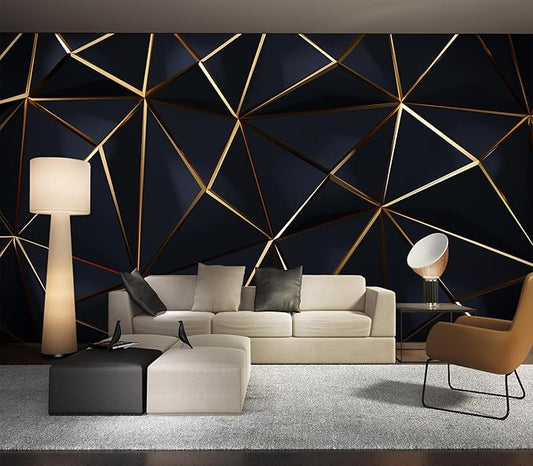 Eierme-Polygonal Pattern Luxury Dark Blue with Gold Abstract Background Peel and Stick 160" x 114"