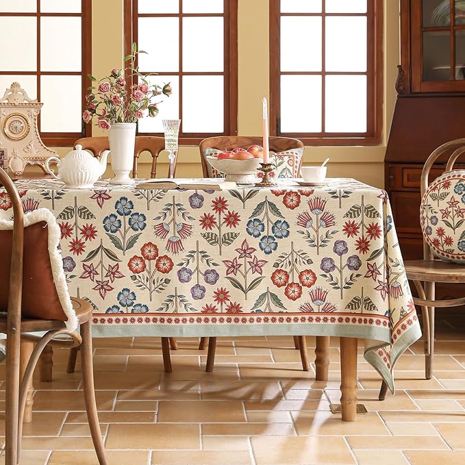 French Linen Rectangle Tablecloth,Vintage Colorful Multiple Prints Soft and Durable Tablecloths,Decor Table Cover for Kitchen,Dining,Tea Party,Thanksgiving,Christmas,55"*79"-Lohi