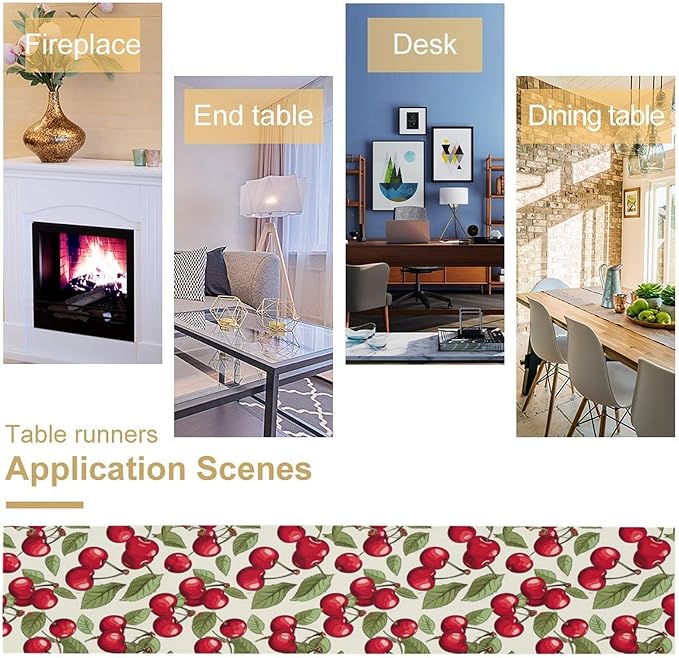 Cherry Table Runner,Spring Summer Fruit Tropical Birthday Party Decorations Dining Room Home Kitchen Table Decor 13 x 60Inch