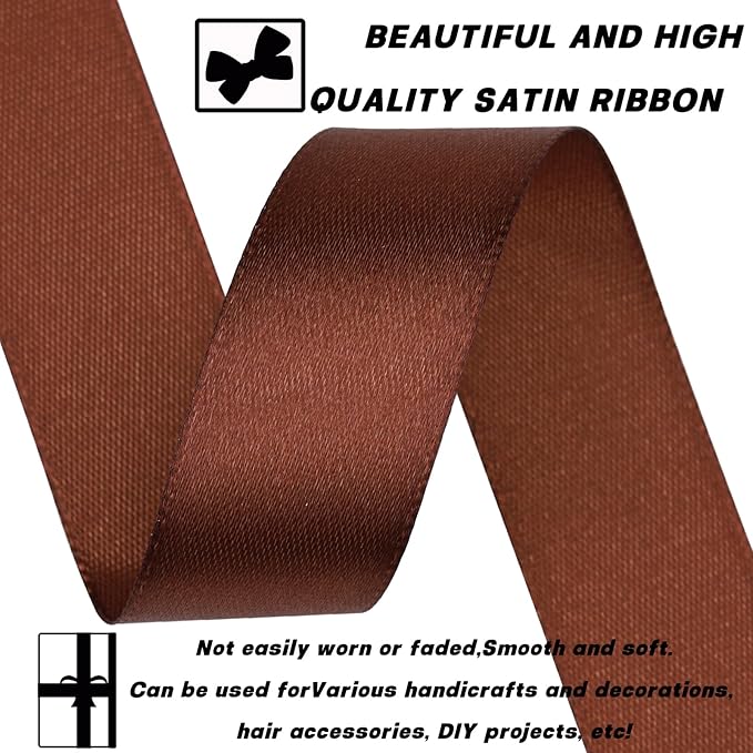 7/8 Inch 30 Yards Brown Satin Craft Ribbon-Single Face Polyester Ribbon for Handmade Roses,Gift Wrapping,Timeless Flower,Bouquets,Wedding and Party Decoration