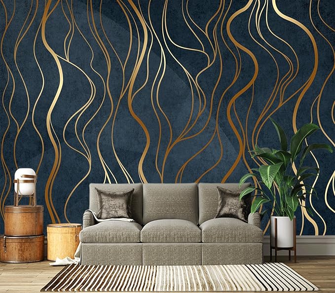 Eierme-Abstract Luxury Golden Wallpaper Wavy line Art Background Dynamic Ribbons 160" x 114"