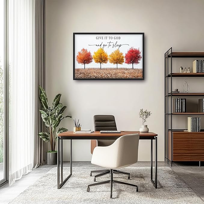 Framed Large Pictures Wall Art for Living Room, Trees Oversized Wall Decor Give It To God And Go To Sleep Canvas Print Painting Modern Extra Large Framed Artwork for Bedroom Office 36"x24"
