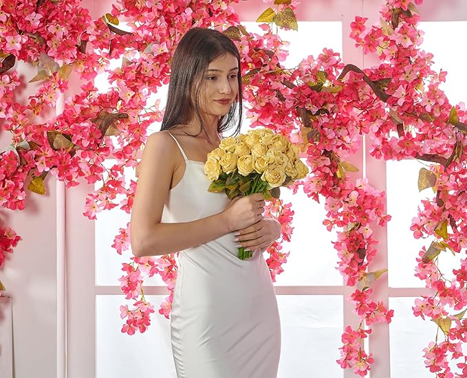 Rose Artificial Flower 28pcs Realistic Faux Silk Roses Fake Flowers Bouquets Arrangements Decor for Wedding Spring Mother's Day, Home Table Decorations, Yellow Flower