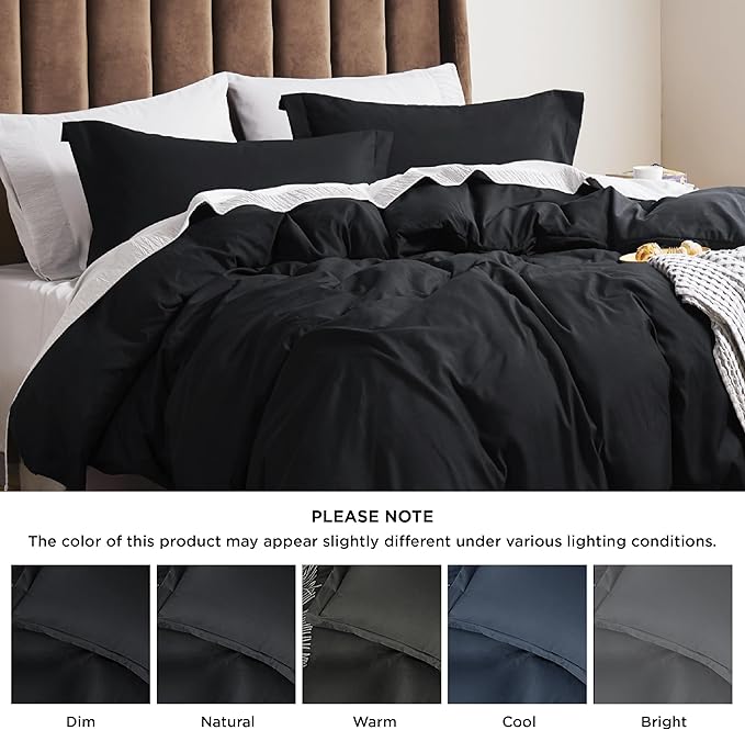 Bedsure Duvet Cover Full Size - Soft Double Brushed Bedding Set for Kids & Adults, Zipper Closure, 3 Pieces, Includes 1 Duvet Cover (80"x90") & 2 Pillow Shams, NO Comforter, Black