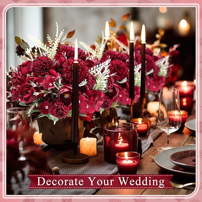 Lyrow 8 Pcs Peony Artificial Flowers Fake Silk Hydrangea Bouquet Elegant Peony Flowers for Wedding Decoration Faux Realistic Floral for Home Party Table Centerpieces Arrangement (Claret)