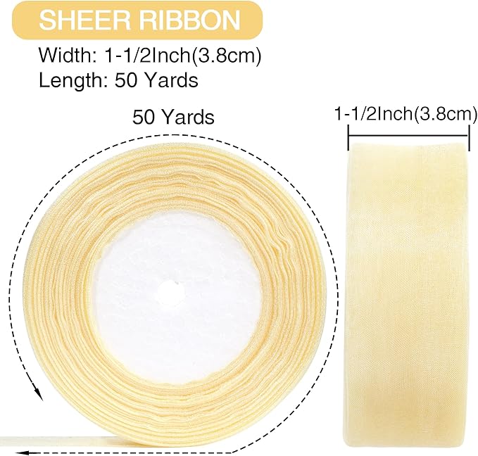 1-1/2 Inch x 50 Yards Sheer Organza Ribbon Chiffon Ribbon for Gift Wedding Flower Bouquet Wrapping Decorations Crafts (Ivory Cream)