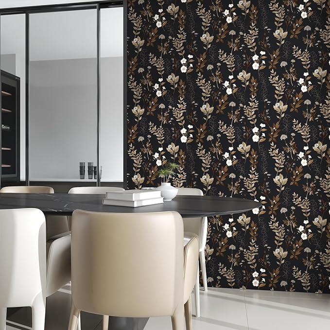 Black Wallpaper Peel and Stick Gold Leaf Contact Paper Black Gold Wallpaper 17.4" x 394" Waterproof Self-Adhesive Wall Covering for Bedroom Countertop Desk Cabinets Decor