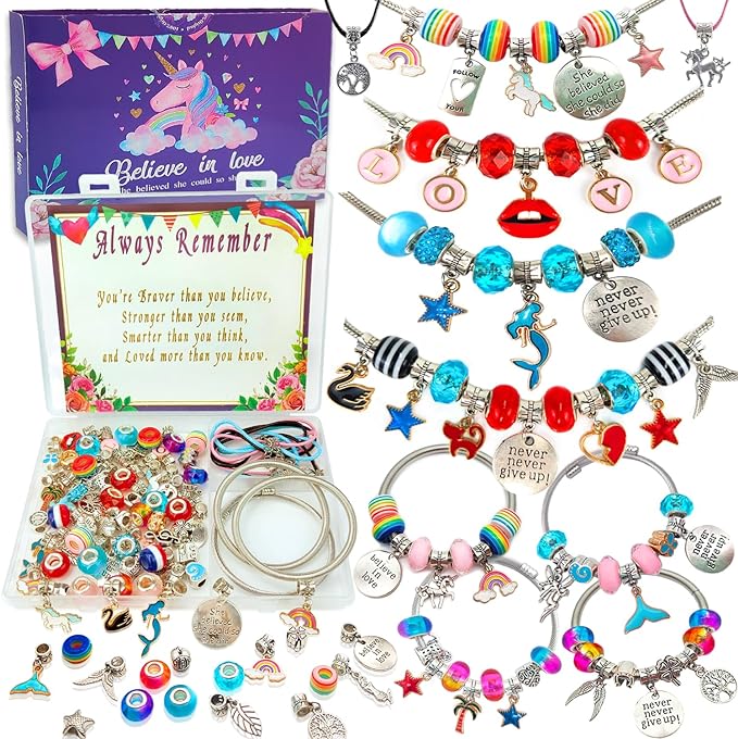 Charm Bracelet/Jewelry Making Kits for Kids Girls,Unicorn Birthday Gifts,Arts Crafts Toys for 5 6 7 8 9 12 Years Old Girls
