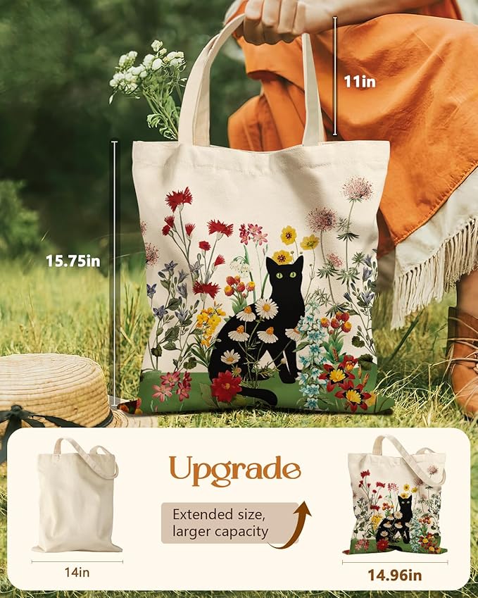 Aesthetic Tote Bag for Women- with Magnetic Buckle and Zipper Inner Pocket Cloth Cotton Canvas Tote Bags