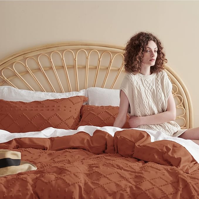 Bedsure Boho Twin Duvet Cover Size - Terracotta Breathable & Soft Boho Bedding, Machine Washable Comforter Cover for All Seasons, Includes 1 Duvet Cover 68"x90" with 1 Pillow Sham & Zipper Closure