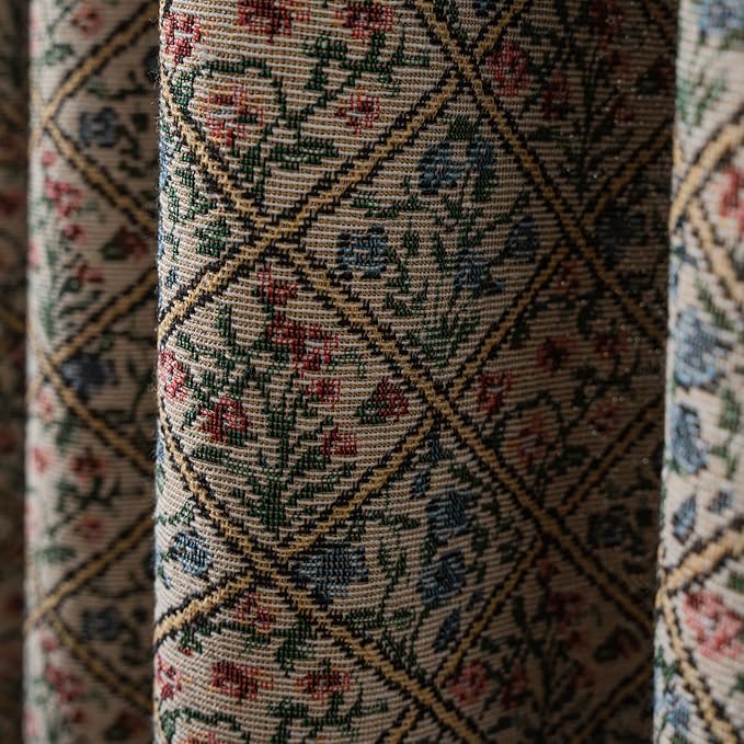ENJOYBRIDAL Floral Living Room Curtains 96 Inch Long Boho Drapes Jacquard Semi Sheer Bedroom Patterned Window Curtains Farmhouse Country Rod Pocket Aesthetic Tassel 2 Panels Window Treatments