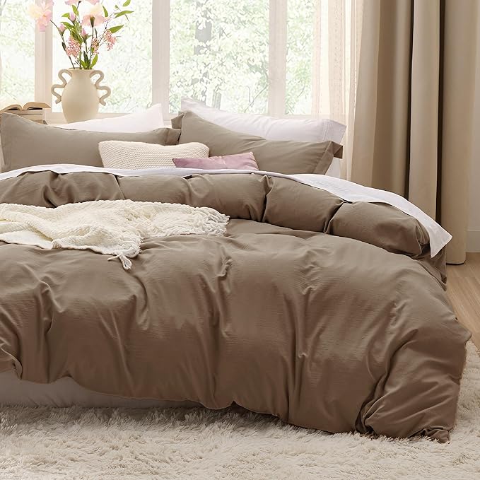 Bedsure Deep Khaki Oversized King Duvet Cover - 3 Pieces Prewashed Cotton-Like Extra Soft Bedding Set, Includes 1 Duvet Cover 120x98 Inches with Zipper Closure & 2 Pillow Shams, Comforter Not Included