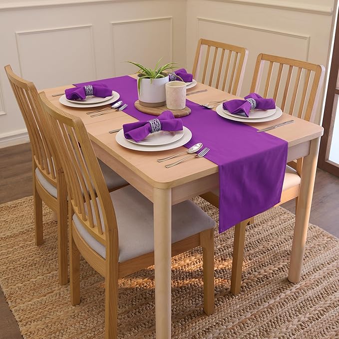 Encasa XO Table Runner 13"x48" Long | Cotton Canvas Fabric | Purple Solid Color | Machine Washable & Durable