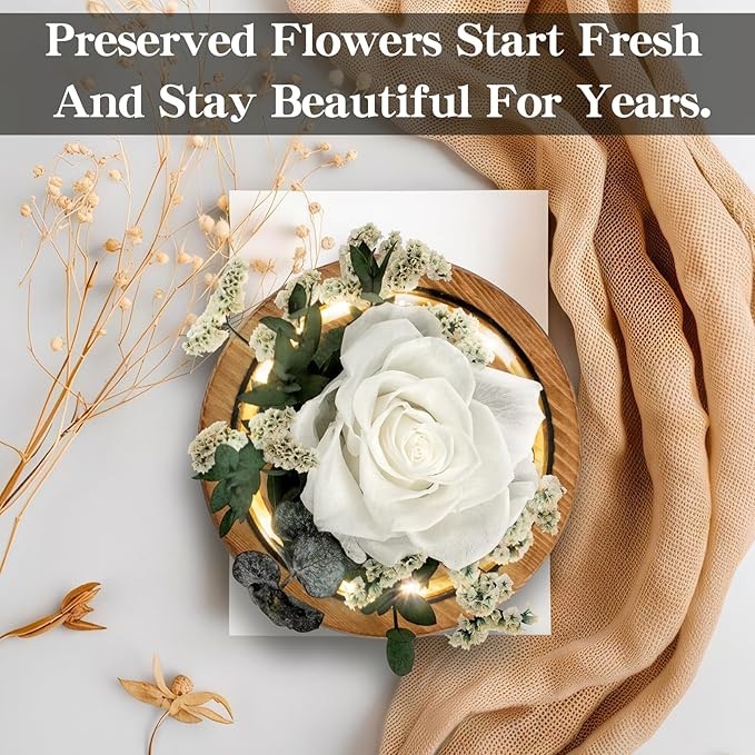 Preserved Roses & Fresh Flowers Bouquet – Gift for Women, Roses That Last Forever, Flowers for Delivery Prime, White Roses – Birthday, Mother’s Day & Christmas