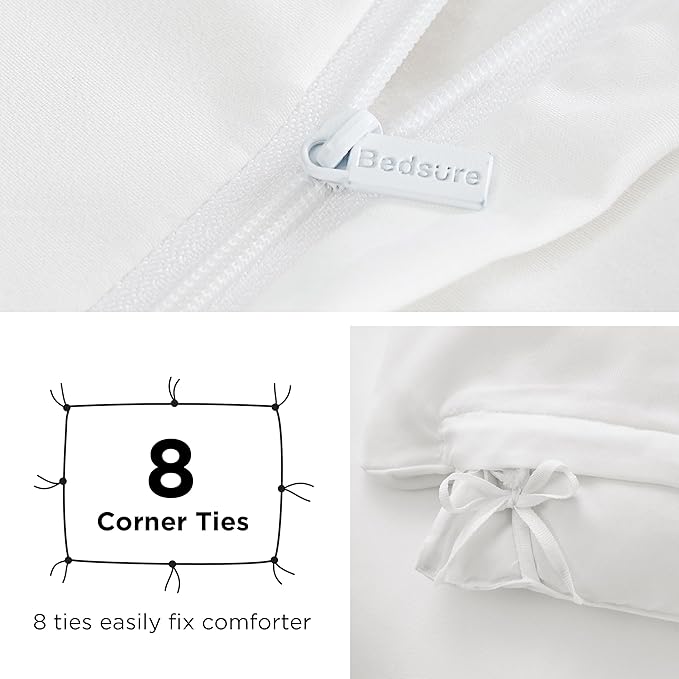 Bedsure Duvet Cover with Fitted Sheet Queen - Warm Deep Pocket, Hotel Luxury Soft Double Brushed Bedding Set with Zipper Closure, 1 Duvet Cover, 1 Fitted Sheet, 2 Pillow Shams, NO Comforter, White