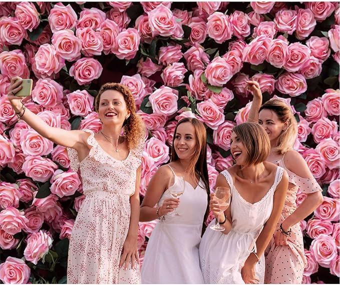 10x6.5ft Floral Backdrop for Party Photoshoot Pink Rose Flowers Wedding Birthday Bridal Shower Flower Wall Decorations Photography Background