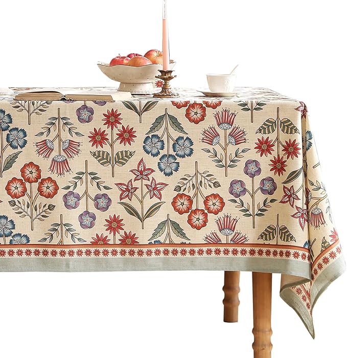 French Linen Long Rectangle Tablecloth,Vintage Colorful Multiple Prints Soft and Durable Tablecloths,Decor Table Cover for Kitchen,Dining,Party,Thanksgiving,Christmas,63"*94"-Lohi