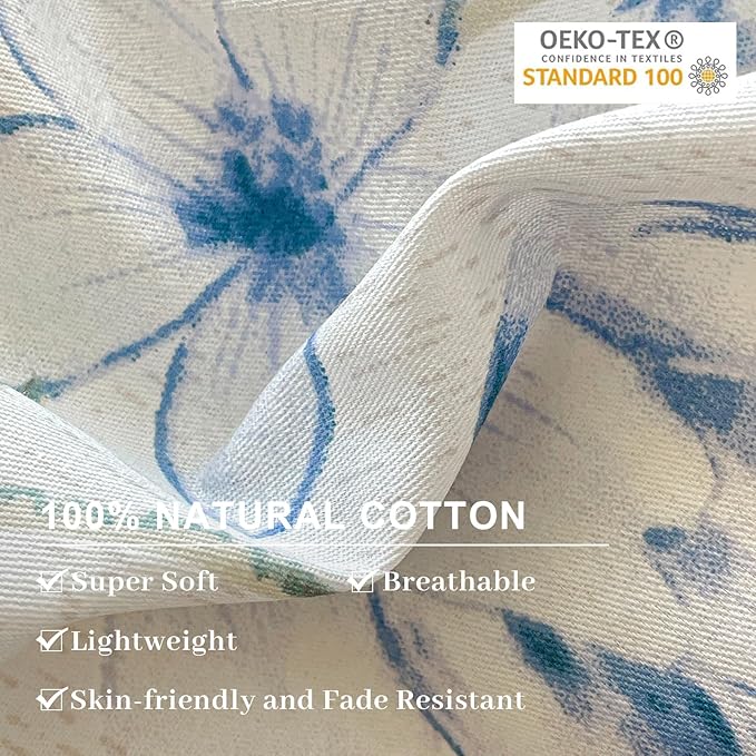 EAVD Vintage Style Botanical Floral Duvet Cover Twin Soft Cotton Chic Shabby Garden Colorful Floral Bedding Set with 2 Pillowcases Fresh Spring Botanical Duvet Cover with Zipper Closure