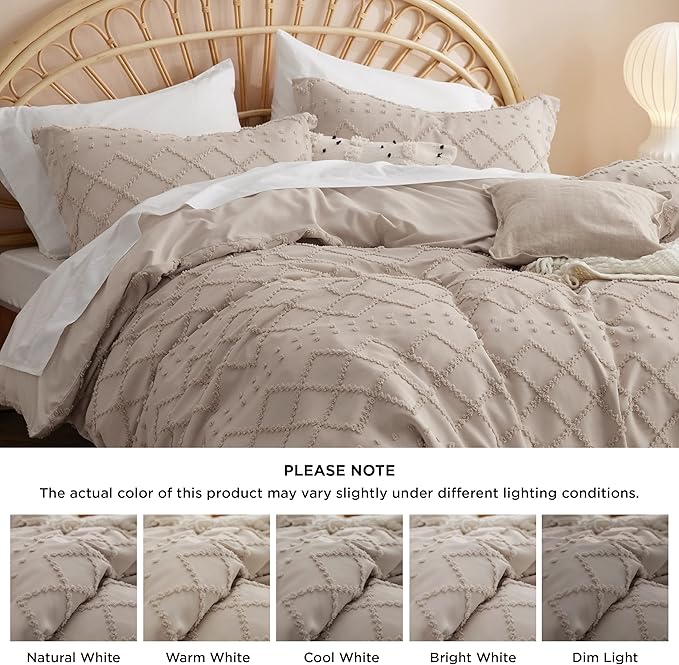 Bedsure Boho Twin Duvet Cover Size - Khaki Breathable & Soft Boho Bedding, Machine Washable Comforter Cover for All Seasons, Includes 1 Duvet Cover 68"x90" with 1 Pillow Sham & Zipper Closure