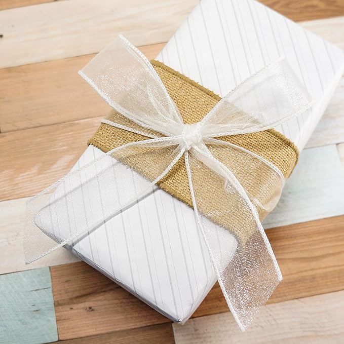 CT CRAFT LLC Sheer Organza Wired Ribbon 1.5" x 50Yards White for Wedding Chair Bow Flora Bouquet Gift Wrapping Christmas Tree Home Decor Wreath