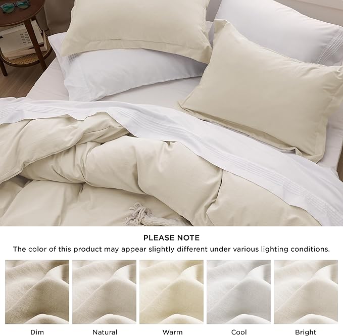 Bedsure Oat Milk Duvet Cover Queen Size - 3 Pieces Prewashed Cotton-Like Extra Soft Bedding Set, Includes 1 Duvet Cover 90x90 Inches with Zipper Closure & 2 Pillow Shams, Comforter Not Included