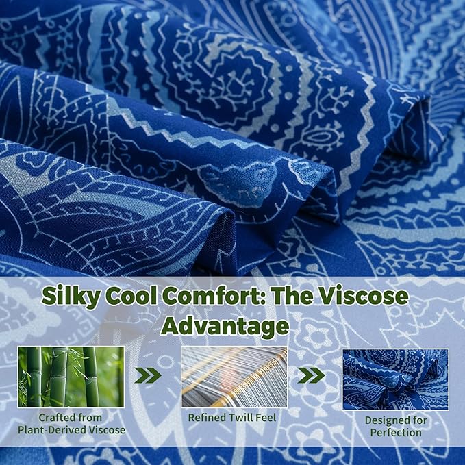 Bedlifes King Floral 4-Piece Sheet Set - Cooling Sheets Blend Rayon Derived from Bamboo,Soft & Breathable, Deep Pocket 16", Wrinkle Resistant - Paisley Dark Navy Blue