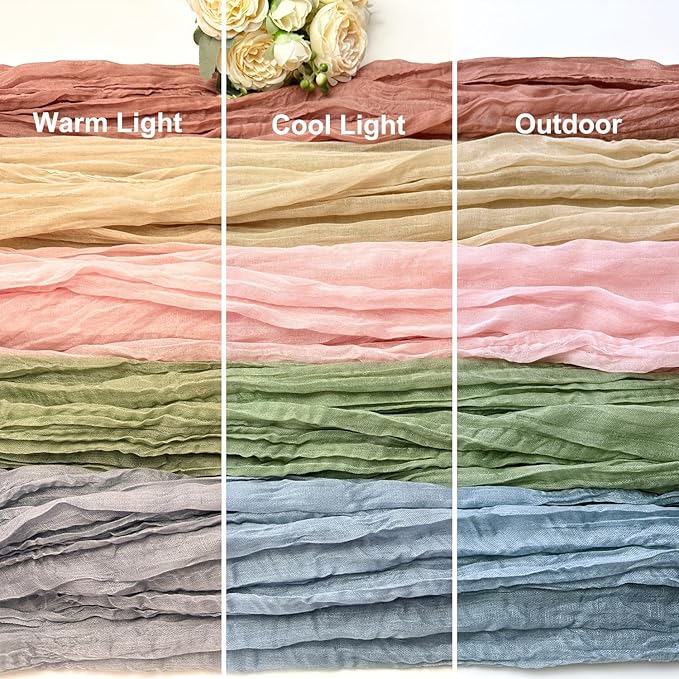 Booque Valley 3 Pack Dusty Pink Cheesecloth Table Runner 10ft Super Soft Boho Wrinkled Gauze Sheer Cloth for Baby Shower Baptism Birthday Party Wedding Centerpiece Table Decoration, 35x120 Inch