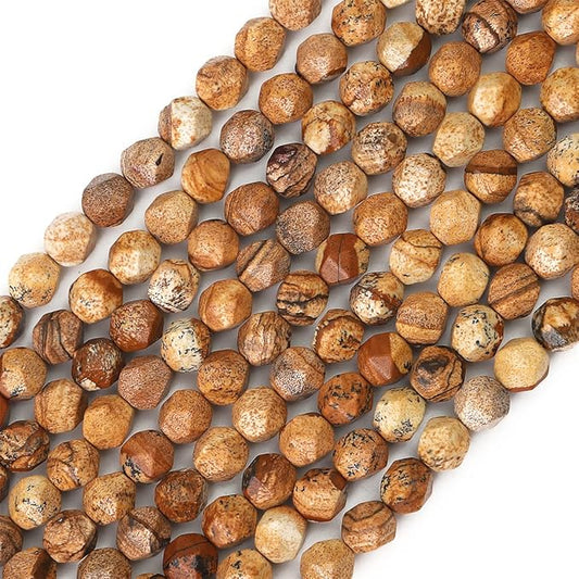 Faceted Natural Brown Picture Jasper Stone Round Beads 8mm 36cm/Strand for Jewelry Making