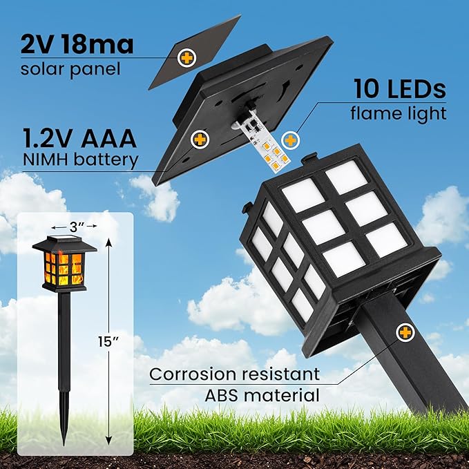 GIGALUMI Solar Lights for Outside,8 Pack Flickering Flame LED Solar Outdoor Lights, Waterproof Solar Garden Lights Maintain 10 Hours of Lighting for Christmas, Garden, Landscape, Path, Yard, Patio